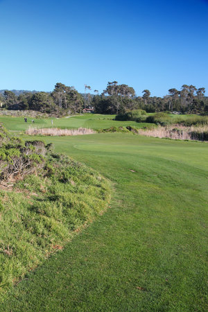 MONTEREY COUNTY, USA - APRIL 7, 2014: Pebble Beach Golf Links in California. It is one of most renowned golf courses with PGA Tour and Champions Tour events every year.のeditorial素材