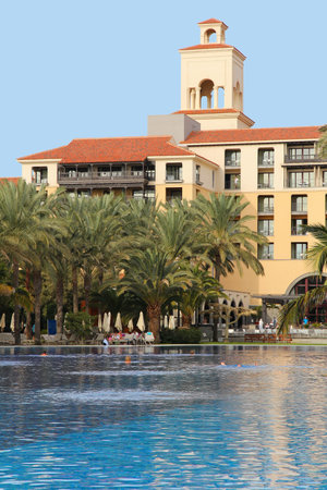 GRAN CANARIA, SPAIN - DECEMBER 6, 2015: People visit Lopesan Costa Meloneras hotel in Gran Canaria, Spain. Canary Islands had record 12.9 million visitors in 2014.のeditorial素材