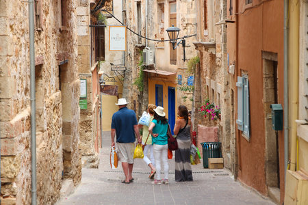 CHANIA, GREECE - MAY 18, 2014: People visit Old Town of Chania, Crete. Chania is the 2nd largest municipality in Crete (108,642 inhabitants in 2011).のeditorial素材