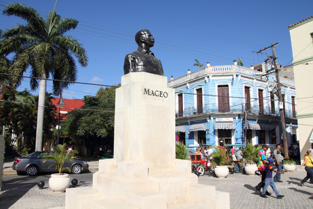 CAMAGUEY, CUBA - FEBRUARY 17, 2011: People walk in Camaguey, Cuba. Camaguey is the 3rd largest city in Cuba (321,000 people) and its Old Town is a UNESCO World Heritage Site.のeditorial素材