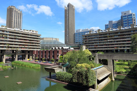 LONDON, UK - JULY 6, 2016: Barbican Estate in the City of London. The brutalist style residential estate was built in 1960s and '70s.のeditorial素材