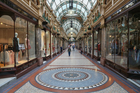 LEEDS, UK - JULY 11, 2016: People visit shops of Victoria Quarter in Leeds, UK. The arcaded streets...
