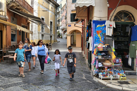 CORFU, GREECE - JUNE 5, 2016: People visit Corfu Town in Greece. The Old Town of Corfu is a UNESCO World Heritage Site.のeditorial素材