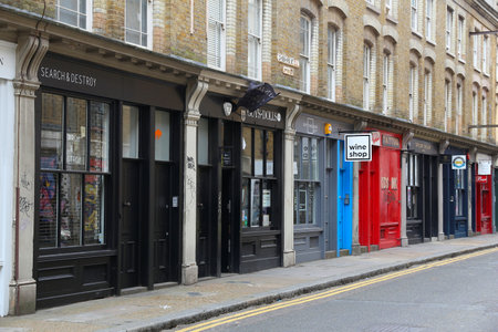 LONDON, UK - JULY 9, 2016: Shops along Cheshire Street in east London. It is a fashionable...