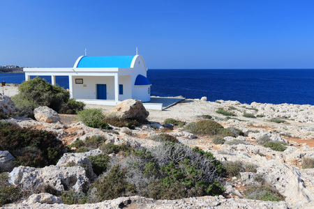 Cyprus - Mediterranean Sea coast. Agioi Anargyroi church at Cape Greco.の写真素材