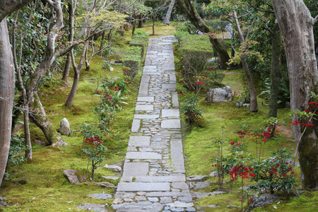Kyoto, Japan - zen garden at Ryoanji (Ryoan-ji) Temple. Japanese garden.のeditorial素材