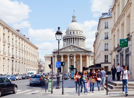 PARIS, FRANCE - JULY 24, 2011: People walk near Pantheon church in Paris, France. Paris is the most visited city in the world with 15.6 million international arrivals in 2011.のeditorial素材