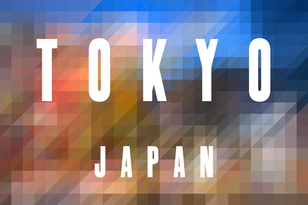 Tokyo, Japan - typography white sign with triangle pixel background.