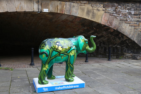 SHEFFIELD, UK - JULY 10, 2016: Painted elephant sculpture in Sheffield, Yorkshire, UK. The elephants were decorated by artists to help Sheffield Childrens Hospital charity.のeditorial素材
