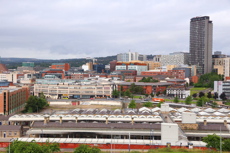 SHEFFIELD, UK - JULY 10, 2016: City skyline in Sheffield, Yorkshire, UK. Sheffield is the 6th largest city in the UK with population of 529,541.のeditorial素材