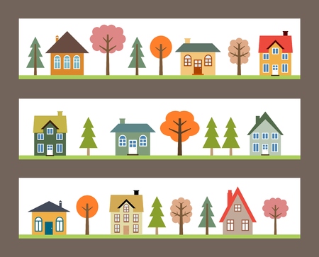 Residential neighborhoods - three banners with vector small towns.のイラスト素材