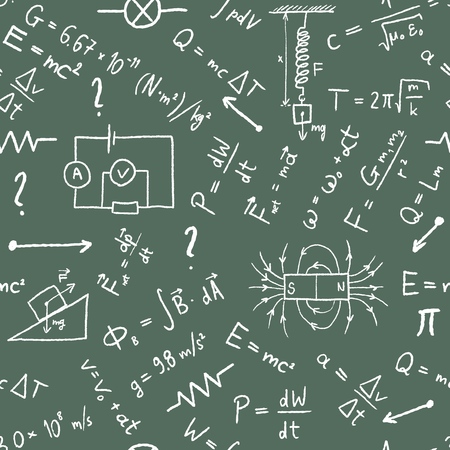 Science doodles background - seamless vector texture with physics concepts.