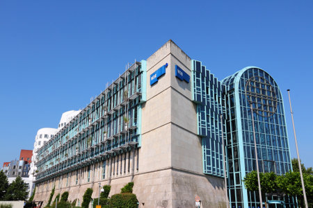 DUSSELDORF, GERMANY - JULY 8, 2013: WDR (Westdeutscher Rundfunk) television and radio building in Dusseldorf. WDR is a public broadcasting institution.のeditorial素材