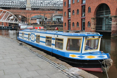 MANCHESTER, UK - APRIL 22, 2013: Castlefield canal area in Manchester, UK. Castlefield is an Urban Heritage Park since 1982.のeditorial素材
