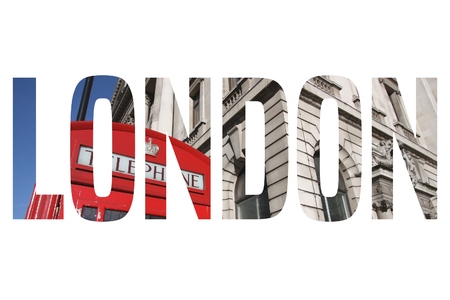 London, UK - travel postcard word sign. City name text.の写真素材