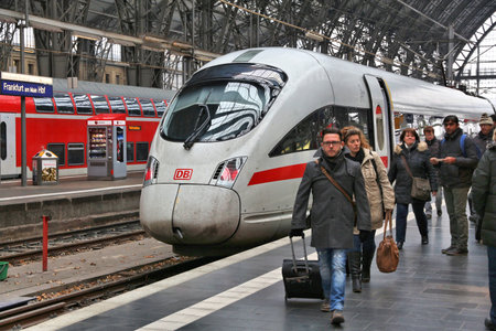 FRANKFURT, GERMANY - DECEMBER 6, 2016: Passengers alight the Intercity train at Frankfurt...