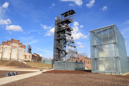 KATOWICE, POLAND - MARCH 5, 2017: Public park surrounding Silesian Museum (Muzeum Slaskie). Katowice is a formerly industrial city embracing its industry heritage.のeditorial素材