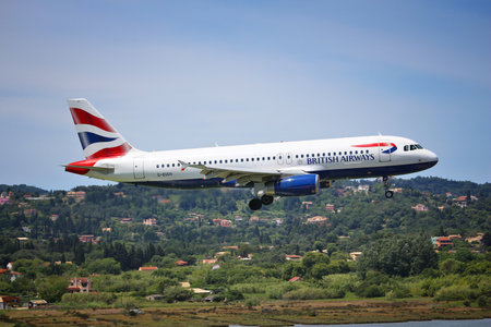 CORFU, GREECE - JUNE 5, 2016: British Airways Airbus A320 arrives at Corfu International Airport, Greece. British Airways is the flag carrier of the UK and part of Oneworld alliance.のeditorial素材