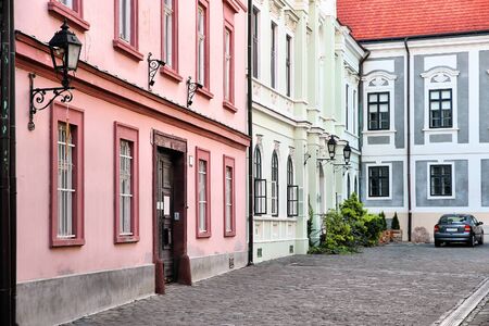 Hungary - Veszprem Old Town street with cobble stone surface.の写真素材