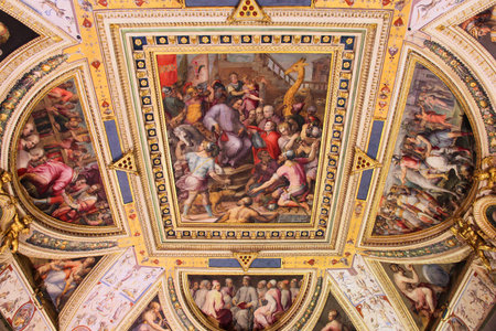 FLORENCE, ITALY - MAY 1, 2015: Ceiling of Palazzo Vecchio in Florence, Italy. The landmark serves as City Hall of Florence and was built in 13th century.のeditorial素材