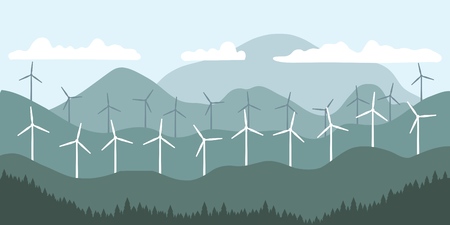 Renewable energy source - wind turbine landscape vector illustration.のイラスト素材