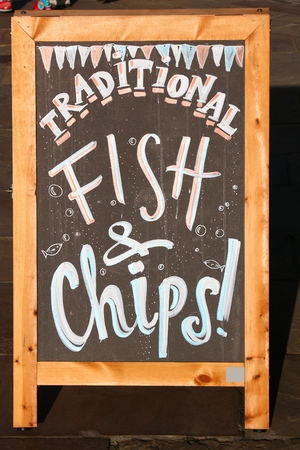 London fish and chips - traditional English restaurant food.の写真素材