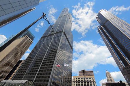 CHICAGO, USA - JUNE 28, 2013: Skyline view with Willis Tower (Sears Tower) in Chicago, USA. Chicago is the 3rd most populous US city with 2.7 million residents (8.7 million in its urban area).のeditorial素材