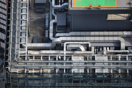 Industrial air conditioning technology - skyscraper rooftop view in Tokyo, Japan.のeditorial素材