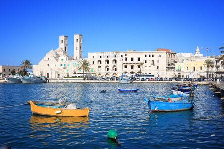 Molfetta town in Apulia, Italy. Molfetta fishing boats harbor.の写真素材