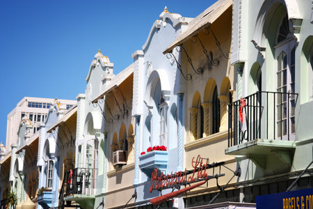 CHRISTCHURCH, NEW ZEALAND - FEBRUARY 17, 2008: Historic Regent Street architecture in Christchurch, New Zealand. Christchurch is the largest city on South Island with 389,700 residents.のeditorial素材