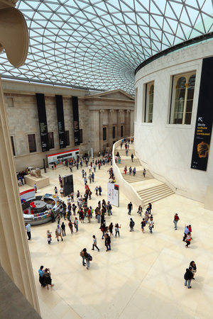 LONDON, UK - JULY 9, 2016: People visit British Museum Great Court in London. The museum was established in 1753 and holds approximately 8 million objects.のeditorial素材