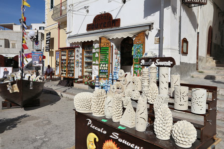 VIESTE, ITALY - JUNE 5, 2017: People visit a souvenir shop in Vieste. Italy is one of most visited countries in the world with 50.7 million arrivals in 2015.のeditorial素材