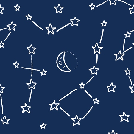 Star constellations pattern - seamless space doodle background illustration.