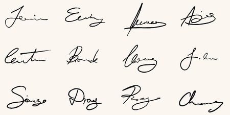 Vector signature set - business contract signatures. Fictitious autographs.のイラスト素材