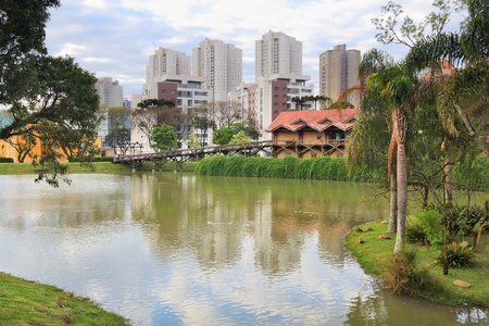 Curitiba, Brazil - city skyline seen from the Botanical Gardens.の写真素材