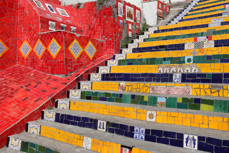 RIO DE JANEIRO, BRAZIL - OCTOBER 19, 2014: Selaron Steps in Rio de Janeiro. The landmark was created by Chilean born artist Jorge Selaron in 1990-2013.のeditorial素材