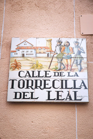 MADRID, SPAIN - OCTOBER 24, 2012: Calle de la Torrecilla Del Leal typical street sign in Madrid, Spain. Artistic ceramic tile signs are typical for Madrid.のeditorial素材