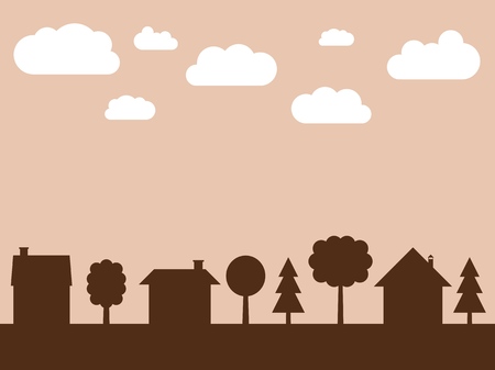 Town vector silhouette with copyspace - cute village illustration. Residential neighborhood.のイラスト素材