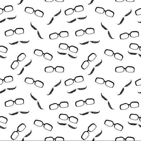 Hipster background with moustache and glasses - seamless texture vector illustration.のイラスト素材