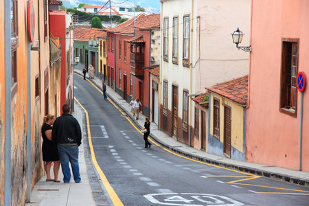 LA OROTAVA, SPAIN - NOVEMBER 1, 2012: People visit Old Town of La Orotava in Tenerife, Spain. In 2013 Canary Islands were visited by 7.5 million foreign tourists, 2.8 million visited Tenerife.のeditorial素材