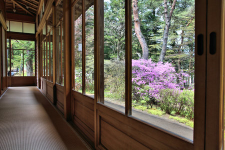 NIKKO, JAPAN - MAY 6, 2012: Tamozawa Imperial Villa gardens in Nikko, Japan. The historic villa has 106 rooms and was built in year 1899.のeditorial素材