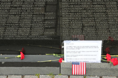 WASHINGTON DC, USA - JUNE 13, 2013: Letter to a victim at Vietnam Veterans Memorial view in Washington. 18.9 million tourists visited capital of the United States in 2012.のeditorial素材