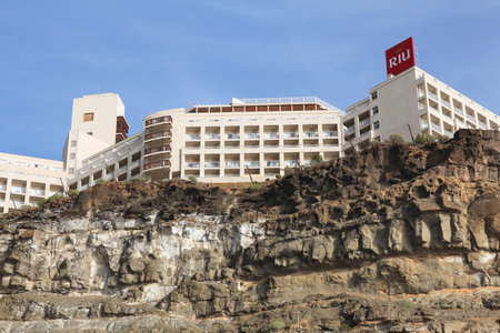 GRAN CANARIA, SPAIN - DECEMBER 6, 2015: Exterior view of Clubhotel Riu Vistamar in Gran Canaria, Spain. Riu Hotels was the 30th largest hotel chain in the world in 2014.のeditorial素材