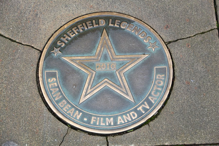 SHEFFIELD, UK - JULY 10, 2016: Sheffield Legends sidewalk star in Yorkshire, UK. Sean Bean is an actor born in Handsworth suburb of Sheffield.のeditorial素材