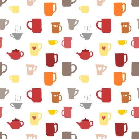 Tea time texture - seamless fabric background vector with coffee cups and tea mugs.のイラスト素材