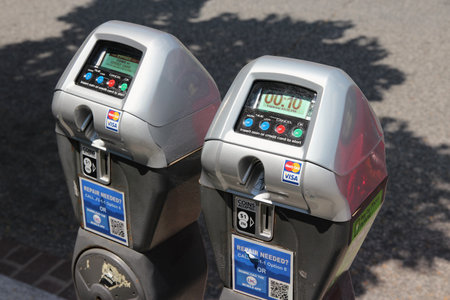 WASHINGTON DC, USA - JUNE 14, 2013: Parking meters in Washington DC. 646,000 people live in...