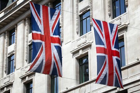 British Flags decorating Regent Street in London, UK.の写真素材