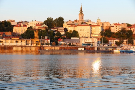 Belgrade sunset lit skyline. Capital city of Serbia.の写真素材