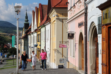 BARDEJOV, SLOVAKIA - AUGUST 27, 2012: People visit Old Town in Bardejov. The famous medieval town centre is listed as UNESCO World Heritage Site.のeditorial素材