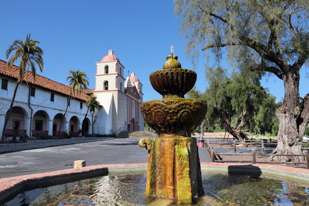 Santa Barbara Mission, California, USA. The Roman Catholic landmark is registered as U.S. National Historic Landmark.の写真素材